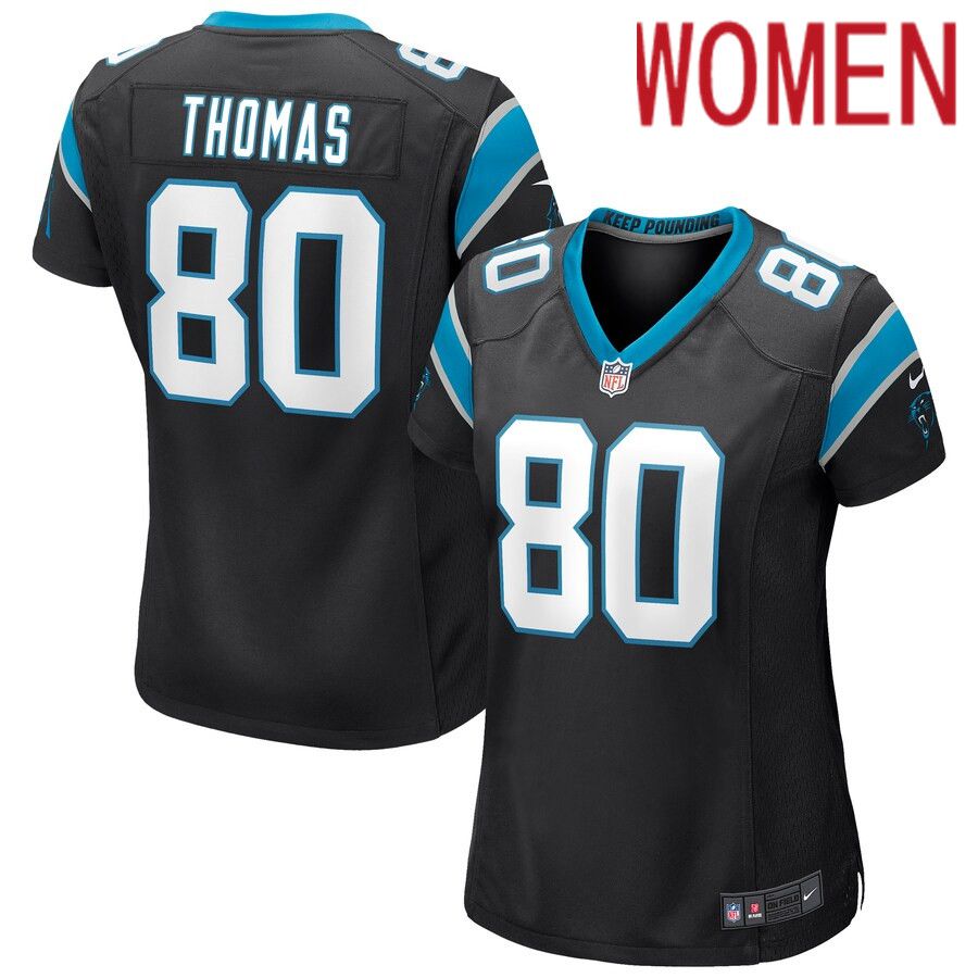 Women Carolina Panthers 80 Ian Thomas Nike Black Game NFL Jersey